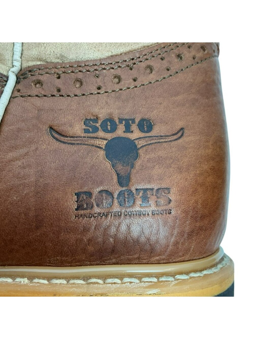 Soto Boots Western Broad Square Toe Embroidered Leather Cowboy Work Boots Mens B - Picture 9 of 13